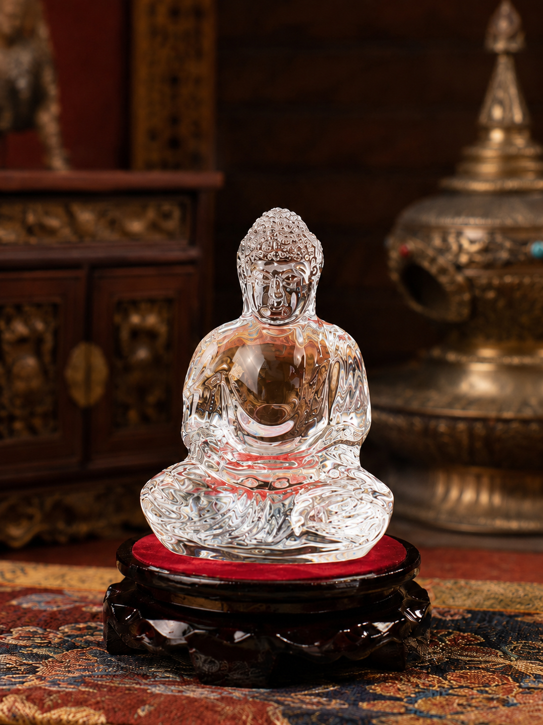 Front view of clear crystal Buddha statue