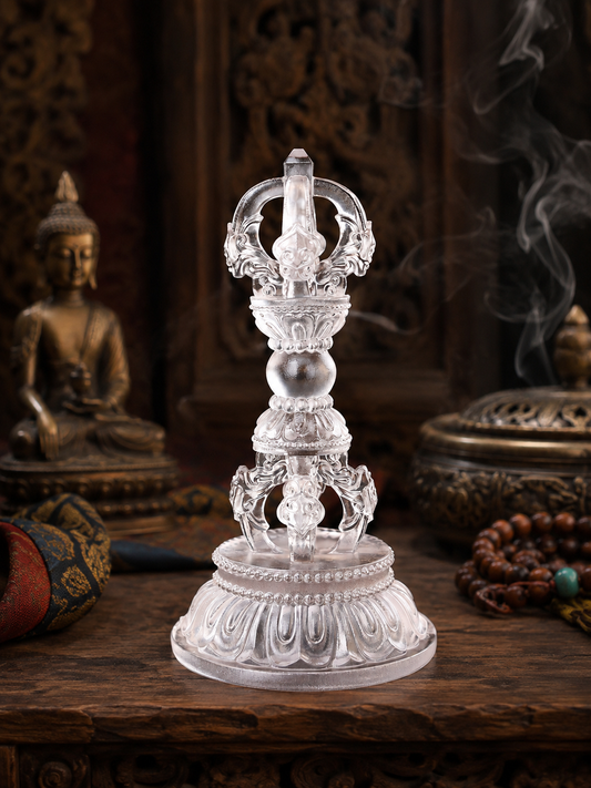 White liuli glass vajra in a Tibetan interior