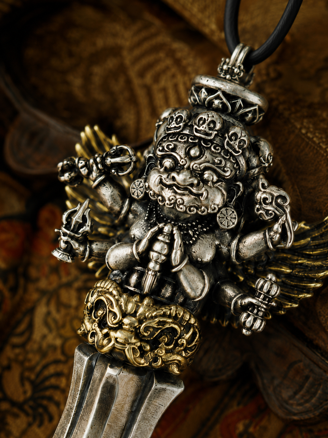 Tibetan Phurba Kila Guardian Pendant Necklace — detail view