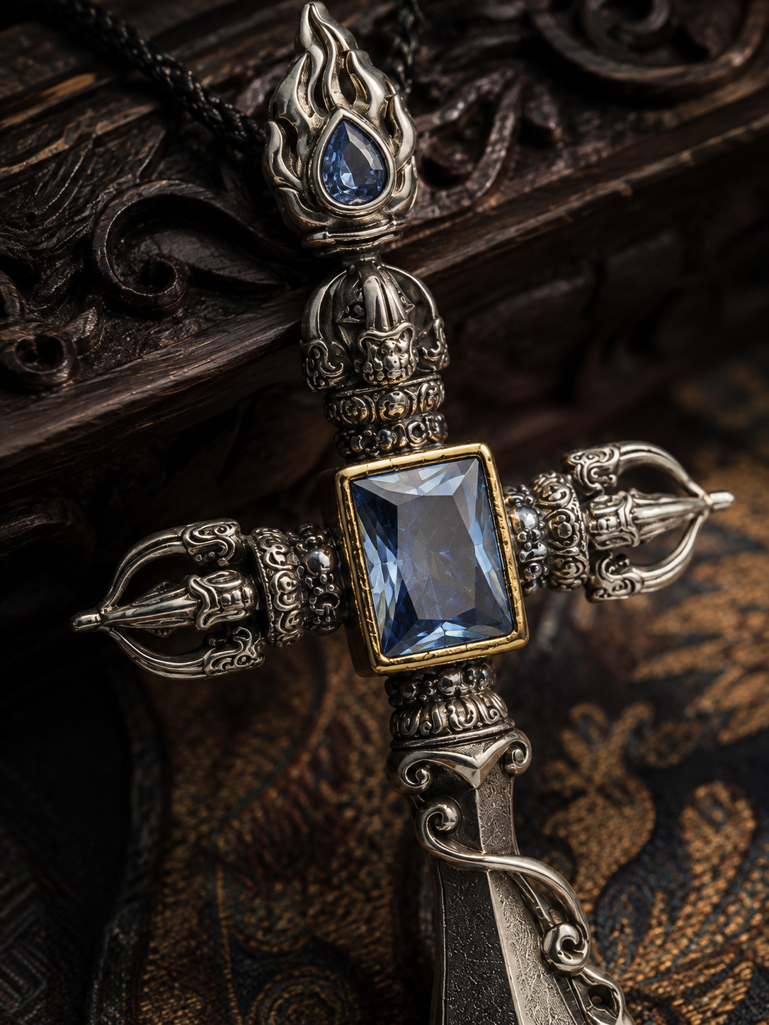 Tibetan Vajra Manjushri Wisdom Sword Pendant — detail view
