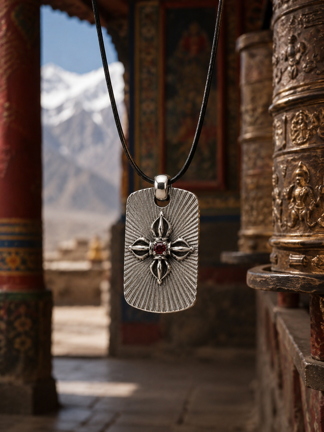Tibetan Crossed Vajra Pendant — detail view