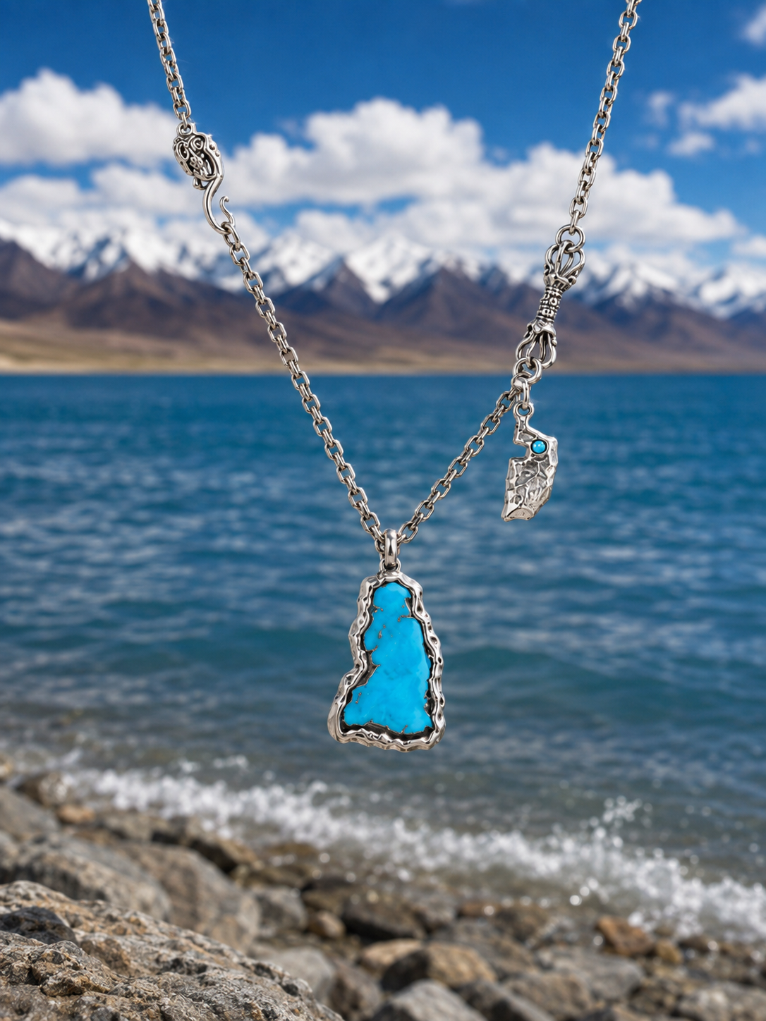 Namtso Lake Natural Turquoise Pendant — detail view