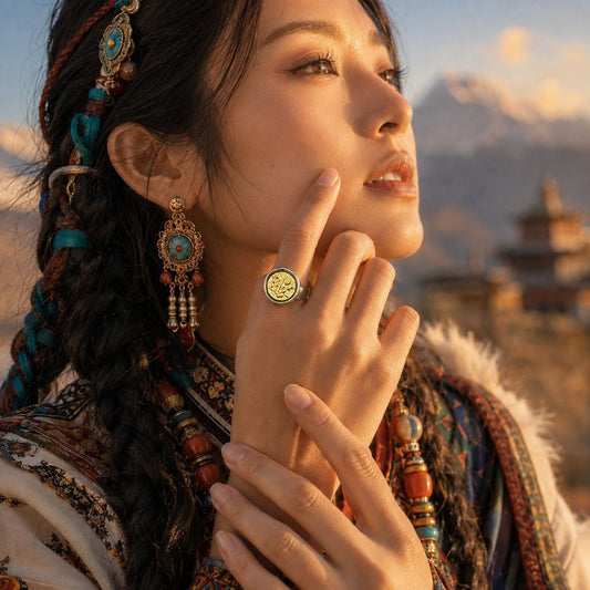 Tibetan Manjushri Seed-Syllable Ring — wearing view