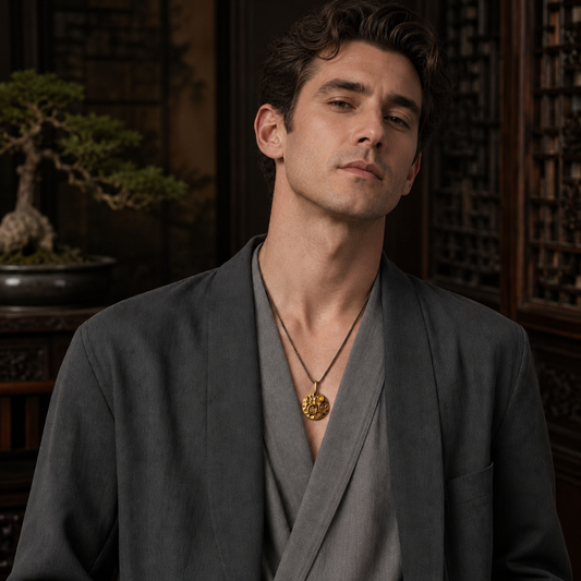 Buddhist Five-Element Blessing Pendant — wearing view