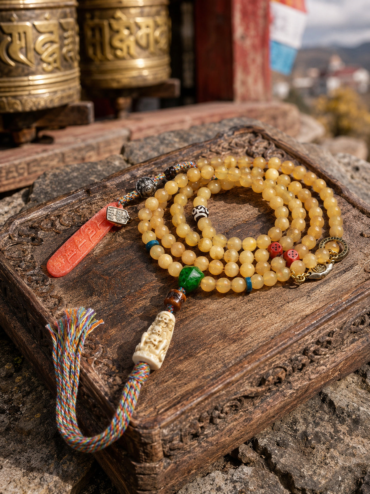 108-Bead Sheep Horn Mala — detail view 3