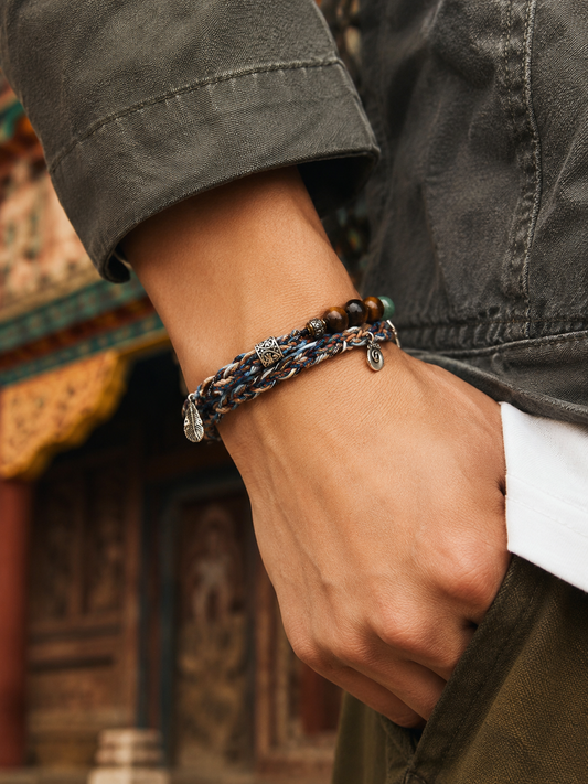 Tibetan warrior spirit braided bracelet worn on wrist