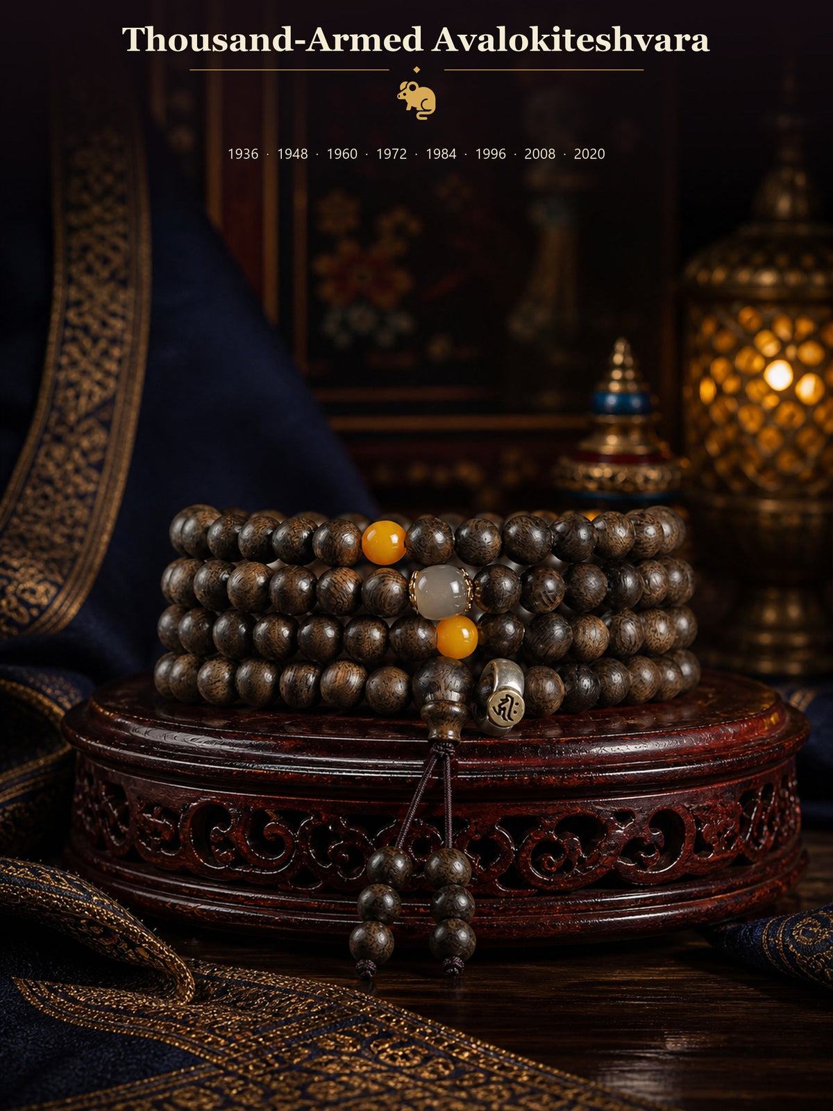 6 mm agarwood mala bracelet — Thousand-Armed Avalokiteshvara — Rat