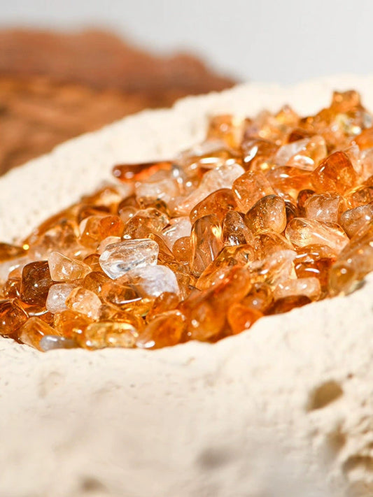Beige crystal cleansing bowl with golden crystal chips
