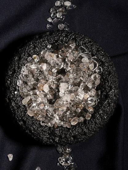 Black crystal cleansing bowl with clear crystal chips