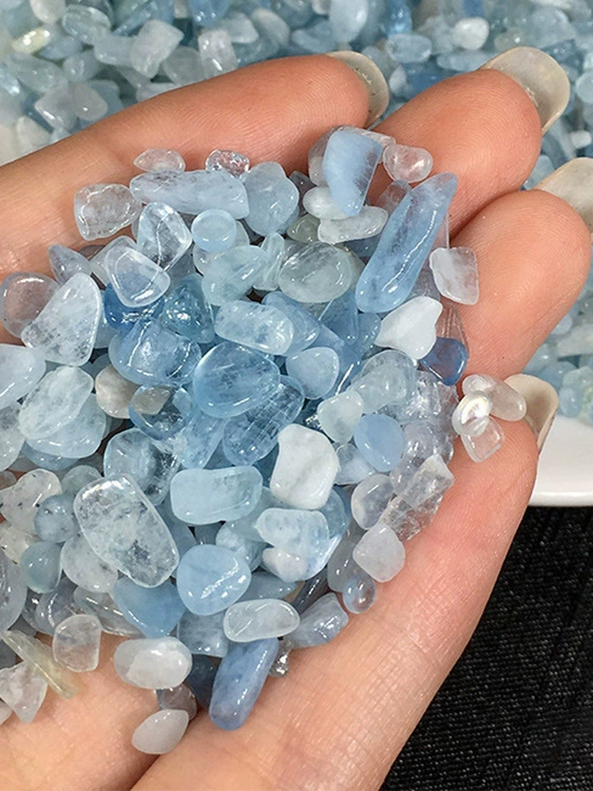 Aquamarine crystal chips, 100g