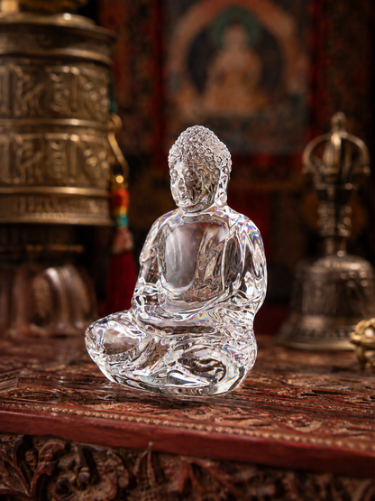 Clear crystal Tathagata Buddha statue seated in meditation