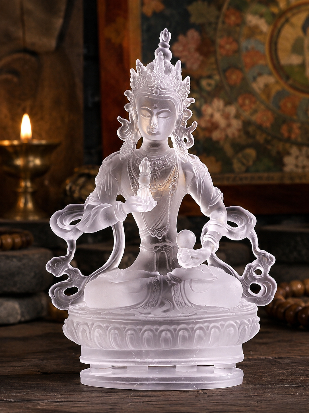 Plain clear-white liuli glass Vajrasattva statue