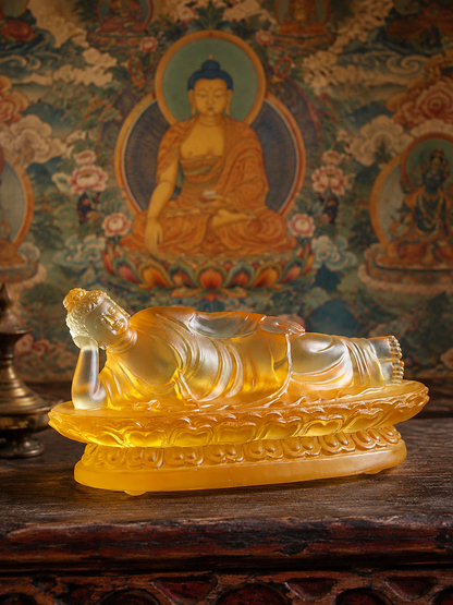 Amber liuli glass reclining Shakyamuni Buddha statue