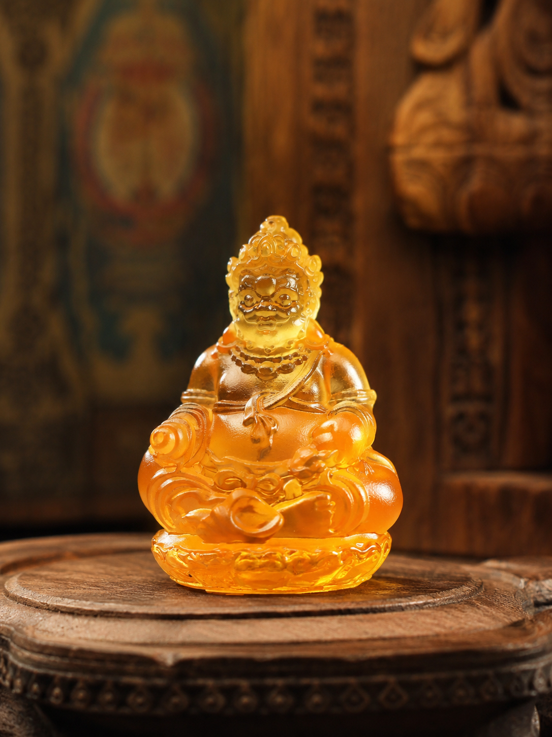 Amber liuli glass Yellow Jambhala statue