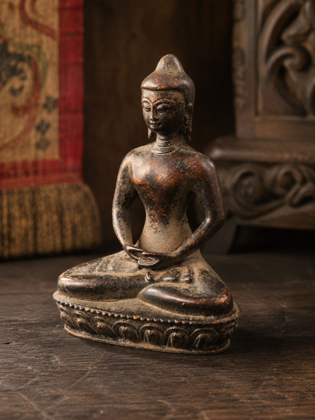 Tibetan-style brass seated Buddha statue