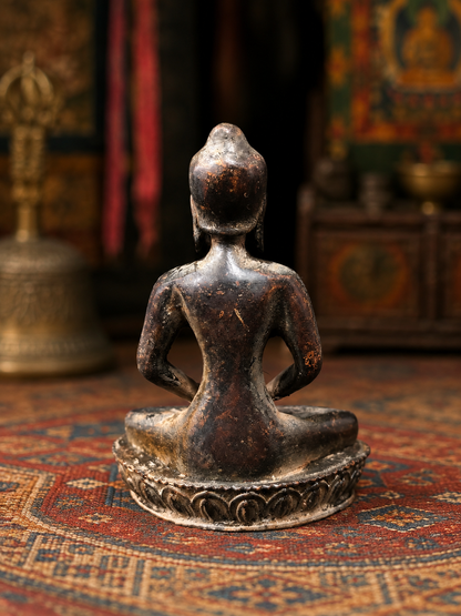 Rear view of Tibetan-style brass Buddha statue
