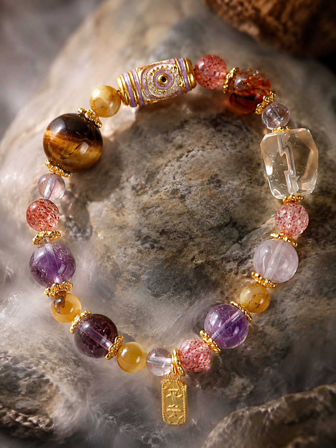 Tibetan guardian natural multi-crystal bracelet