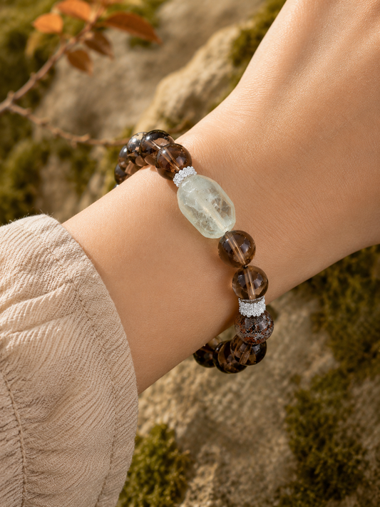 Black-gold crystal bracelet worn on the wrist