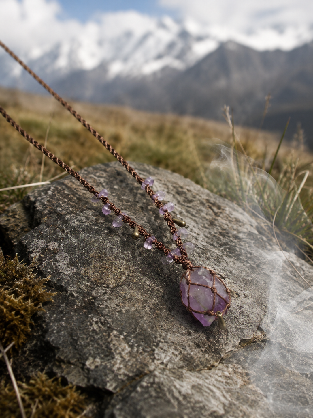 Natural amethyst woven pendant necklace