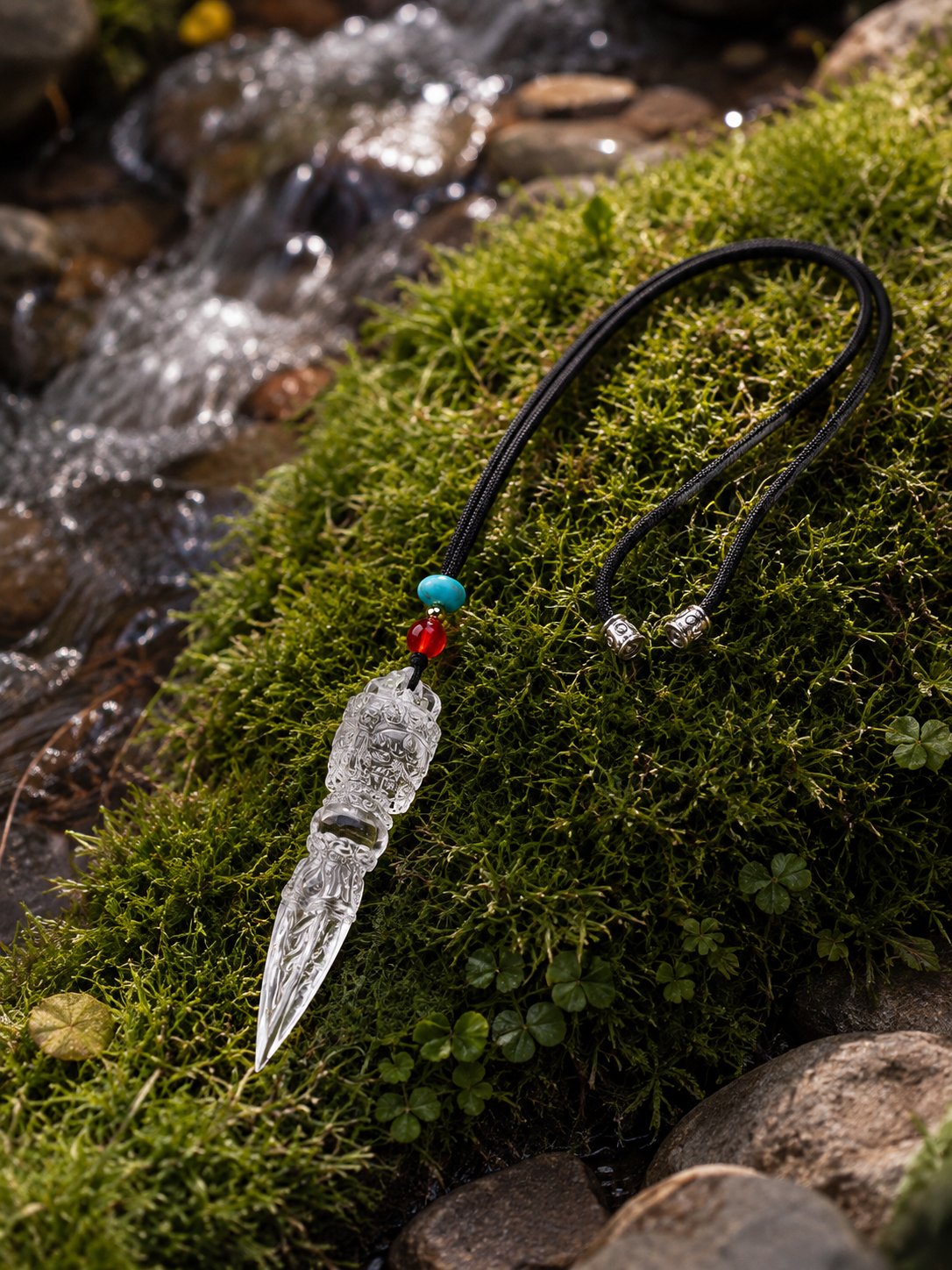 Tibetan vajra natural clear quartz amulet necklace