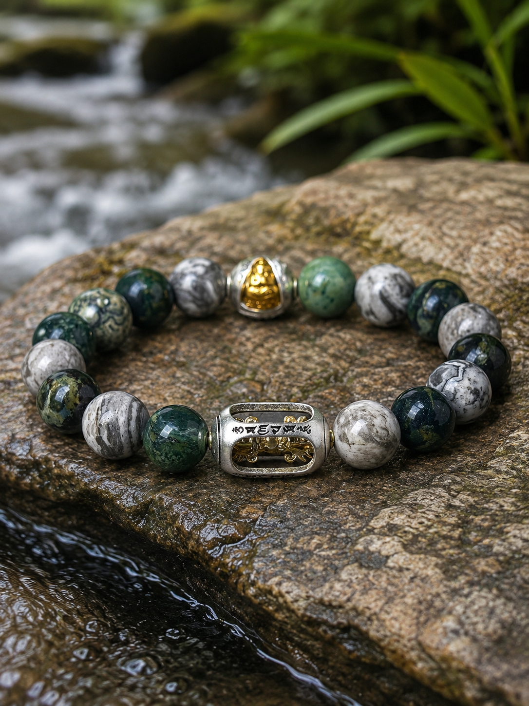 Map Stone Six-Syllable Mantra Prayer Wheel Bracelet — main product view
