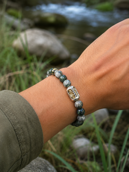 Map Stone Six-Syllable Mantra Prayer Wheel Bracelet — wearing or alternate view