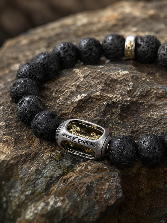 Volcanic Stone Six-Syllable Mantra Prayer Wheel Bracelet — main product view