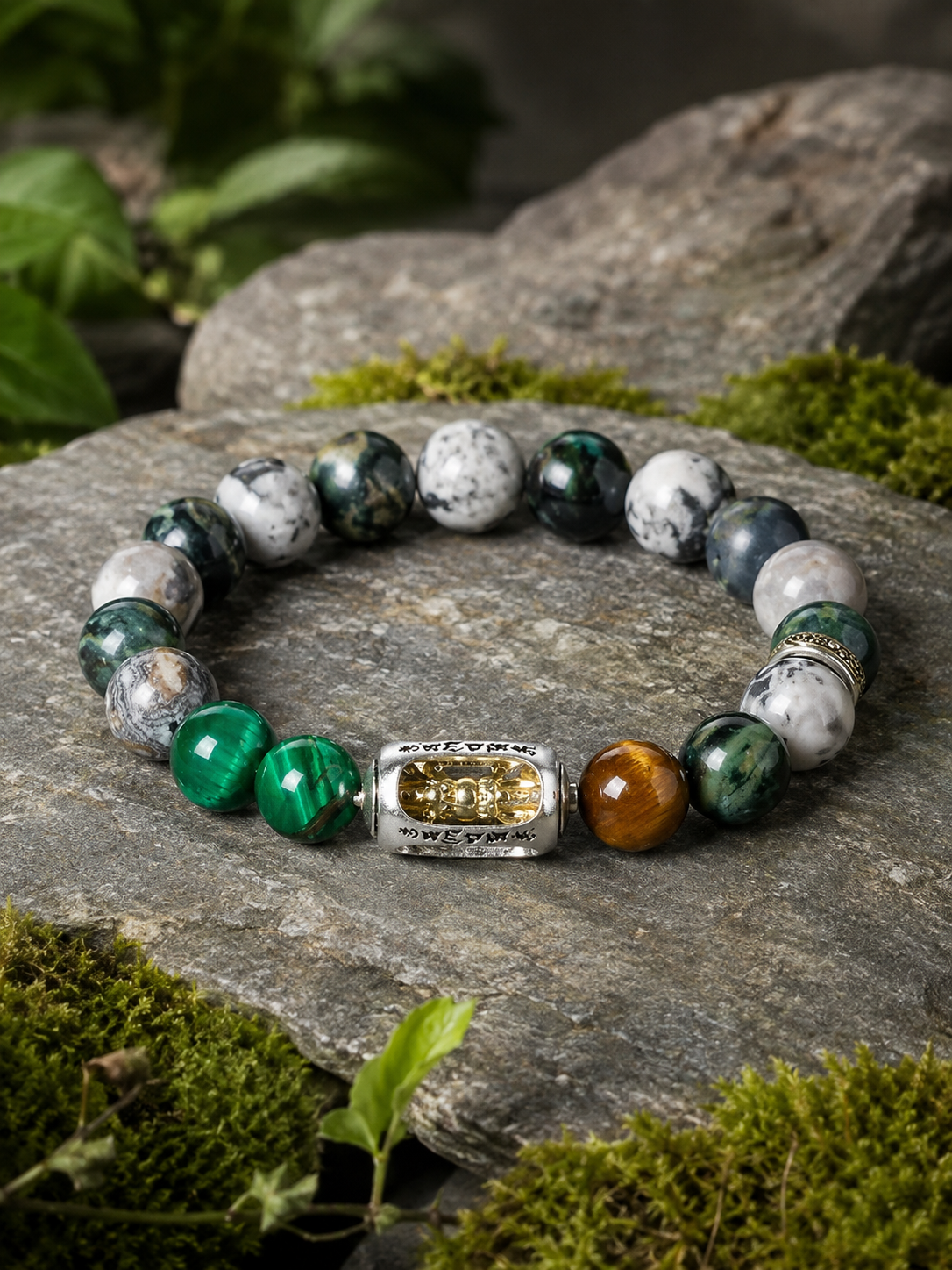 Natural Multi-Stone Mantra Prayer Wheel Bracelet — alternate view