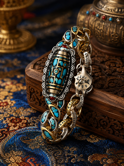 Tibetan Nine-Eye Dzi Guardian Bracelet — detail view