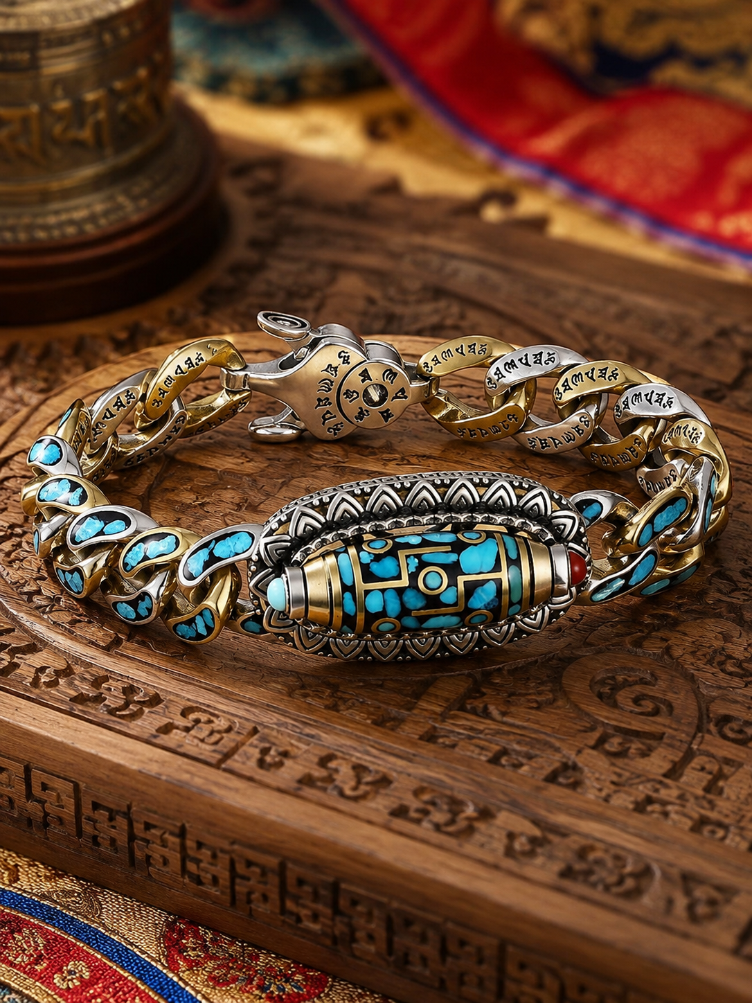 Tibetan Nine-Eye Dzi Guardian Bracelet — alternate view
