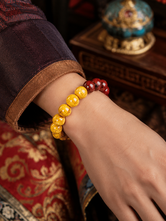 Natural Purple-Gold Cinnabar Wisdom Bracelet — wearing view