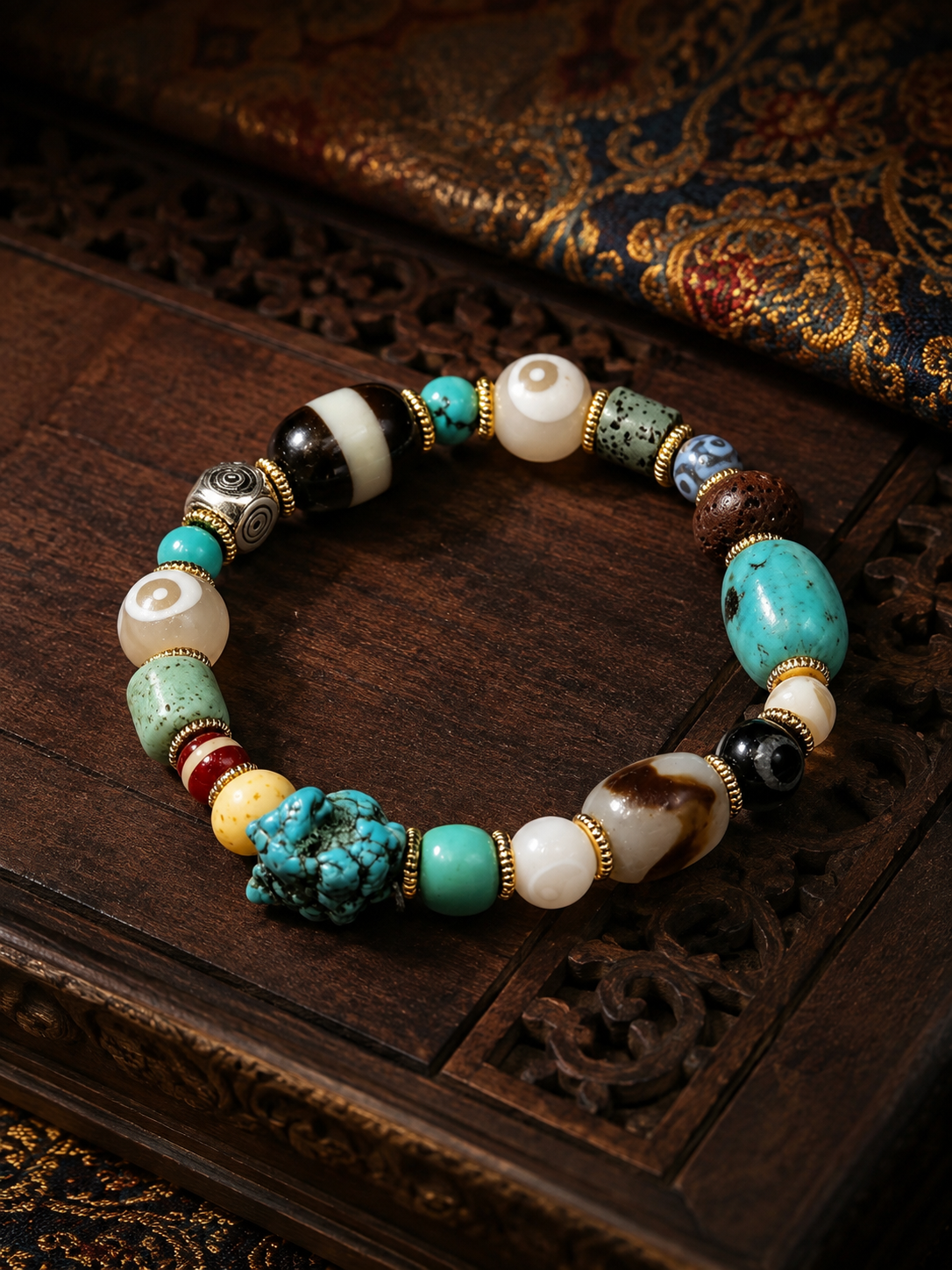 Tibetan Multi-Treasure Agate Dzi Bracelet — main product view