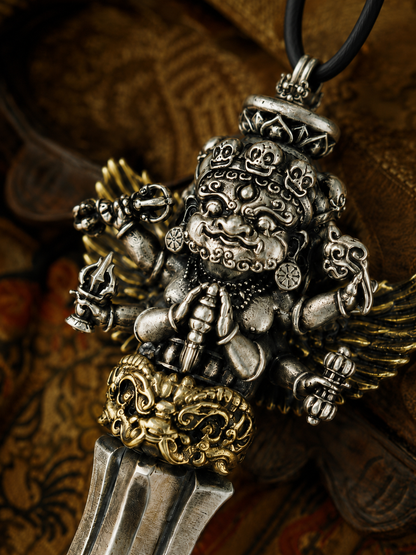 Tibetan Phurba Kila Guardian Pendant Necklace — detail view