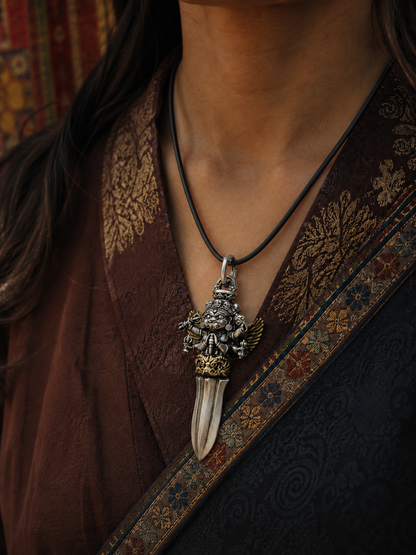 Tibetan Phurba Kila Guardian Pendant Necklace — wearing view