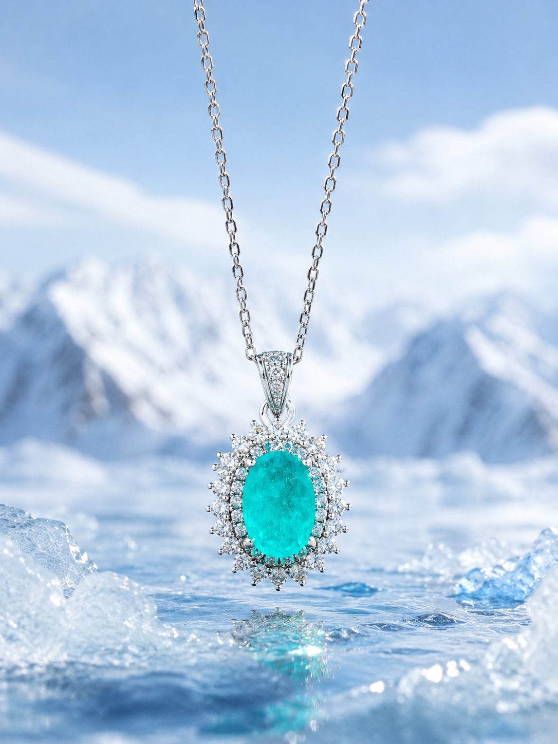 Paraiba-Tone Halo Pendant Necklace — alternate view