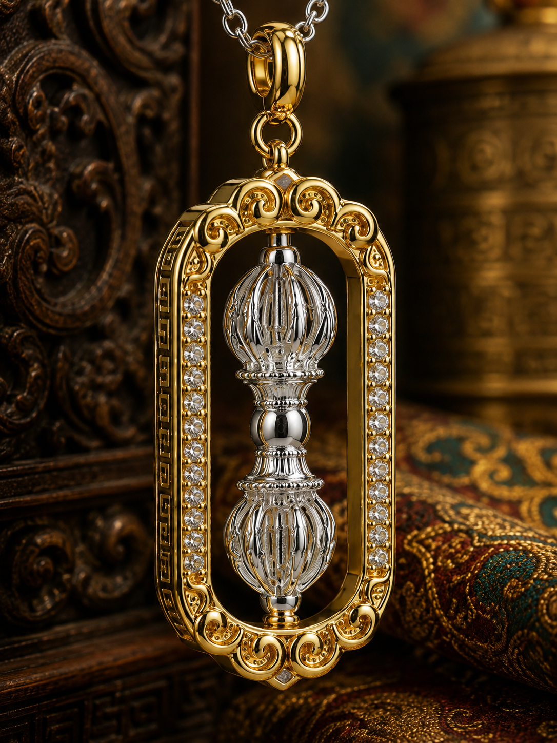 Rotating Tibetan Vajra Pendant — detail view