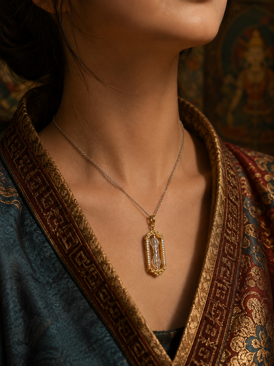 Rotating Tibetan Vajra Pendant — wearing view