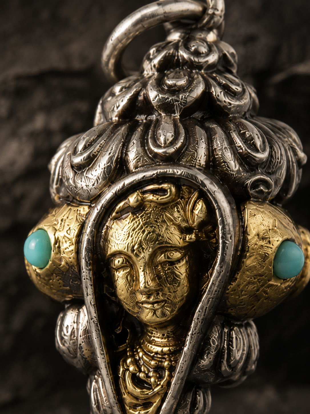 Tibetan Green Tara Guardian Pendant — detail view