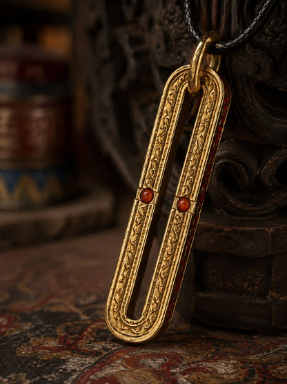 Tibetan Cloud-Pattern Star Chart Long Plaque Pendant — detail view