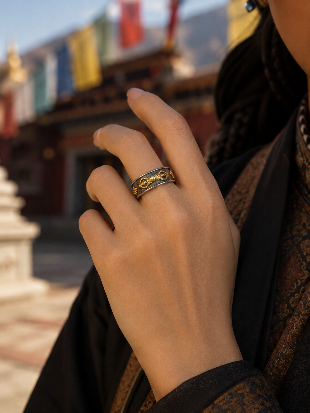 Tibetan Vajra Manjushri Ring — wearing view