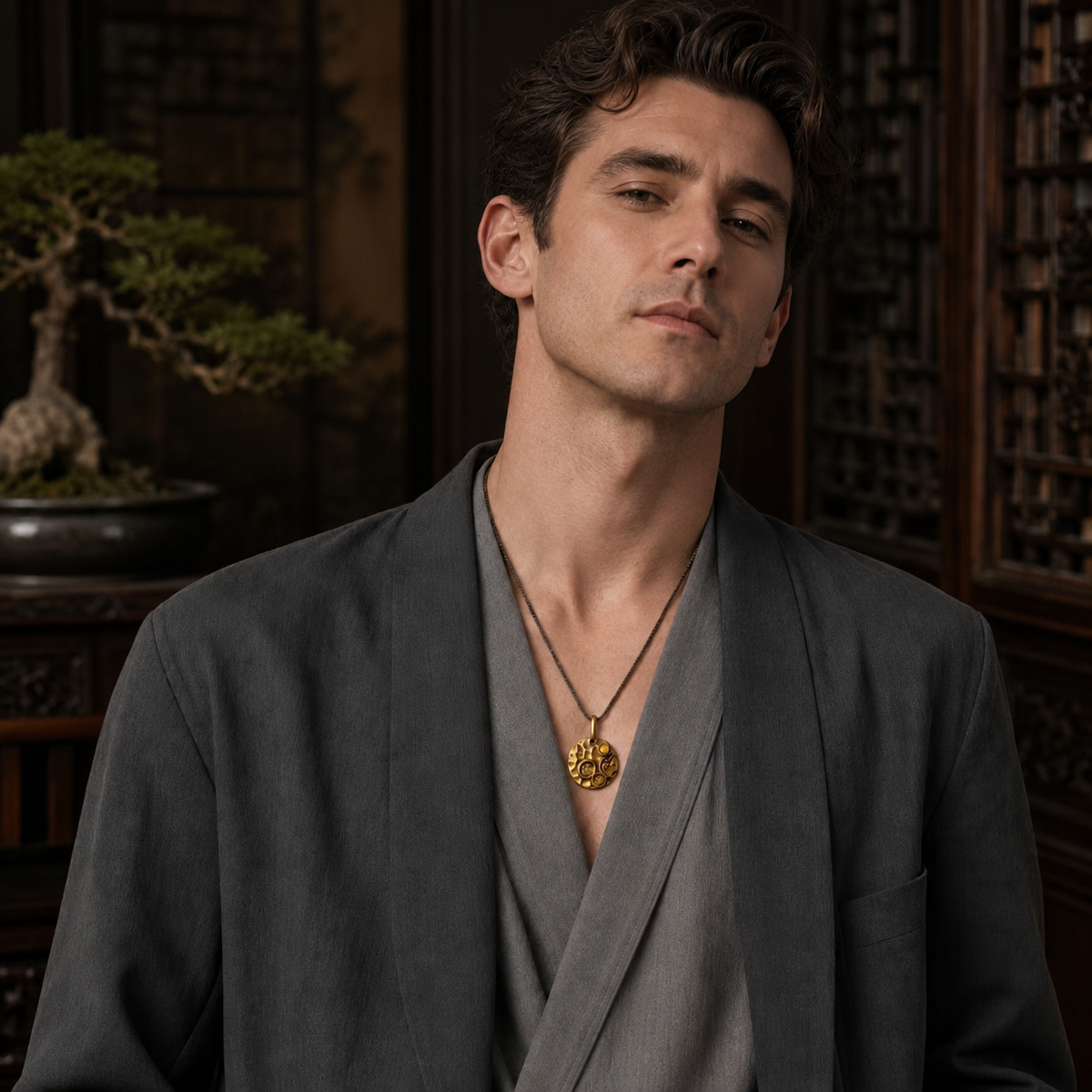 Buddhist Five-Element Blessing Pendant — wearing view