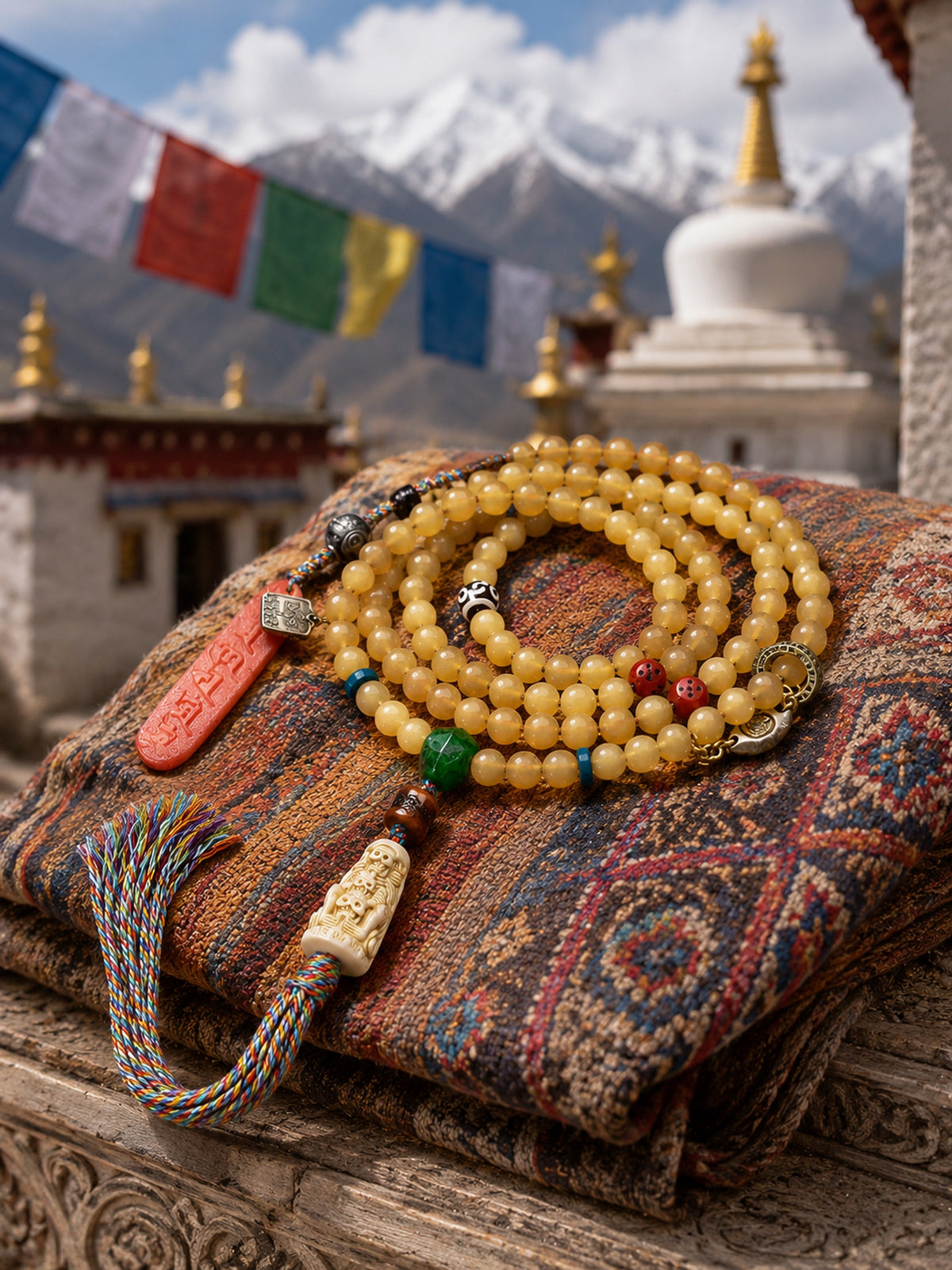108-Bead Sheep Horn Mala — main view