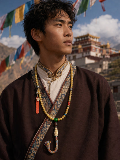 108-Bead Sheep Horn Mala — worn or detail view