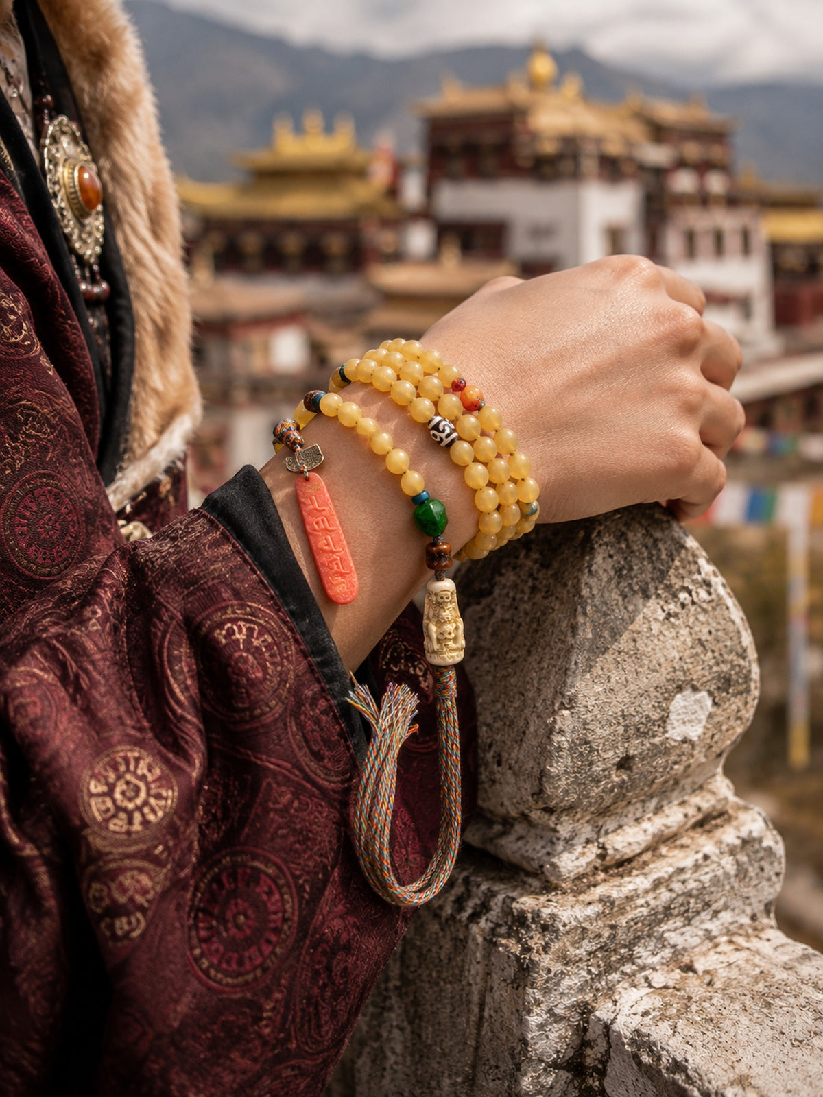 108-Bead Sheep Horn Mala — detail view 1