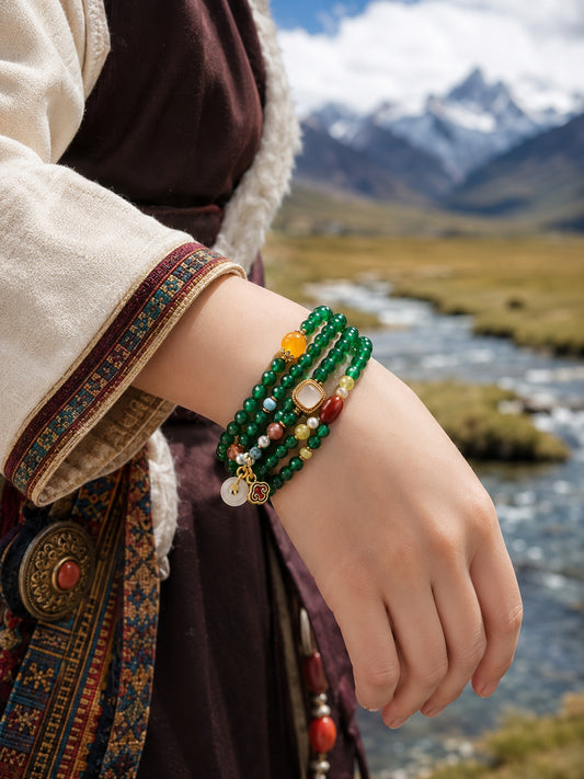 108-Bead Green Agate Chakra-Inspired Mala — worn or detail view