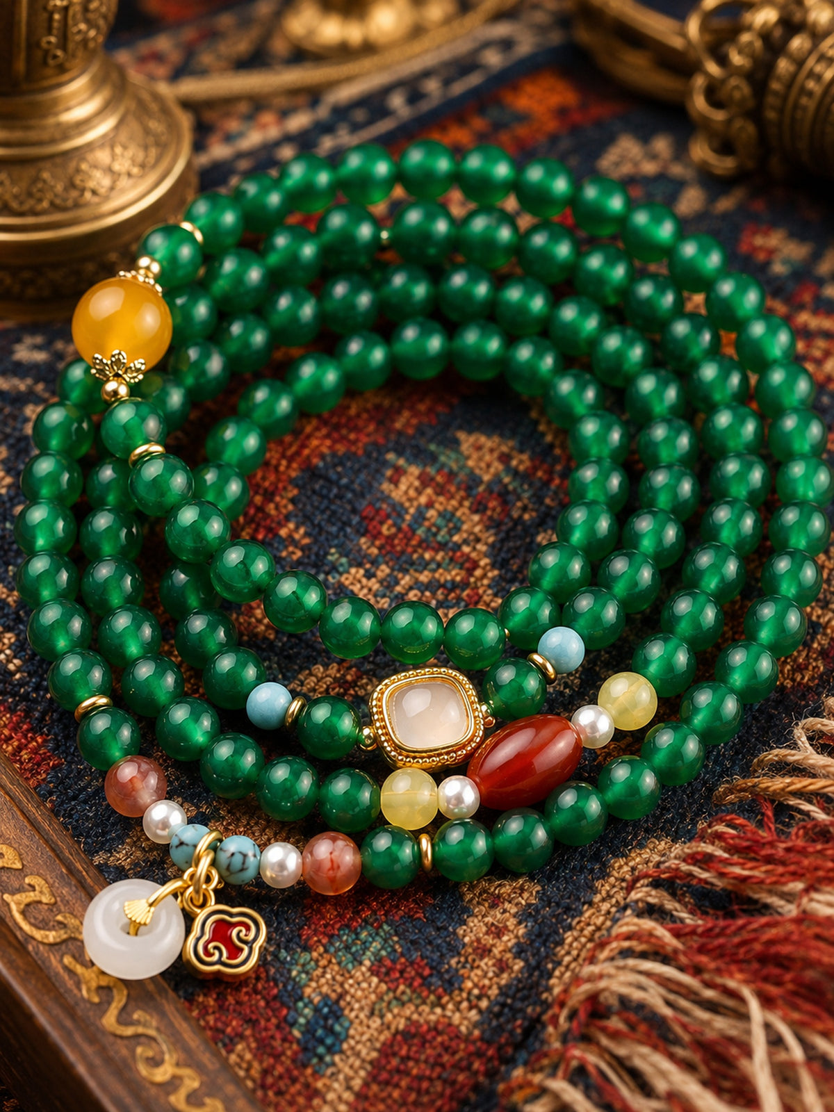108-Bead Green Agate Chakra-Inspired Mala — detail view 1