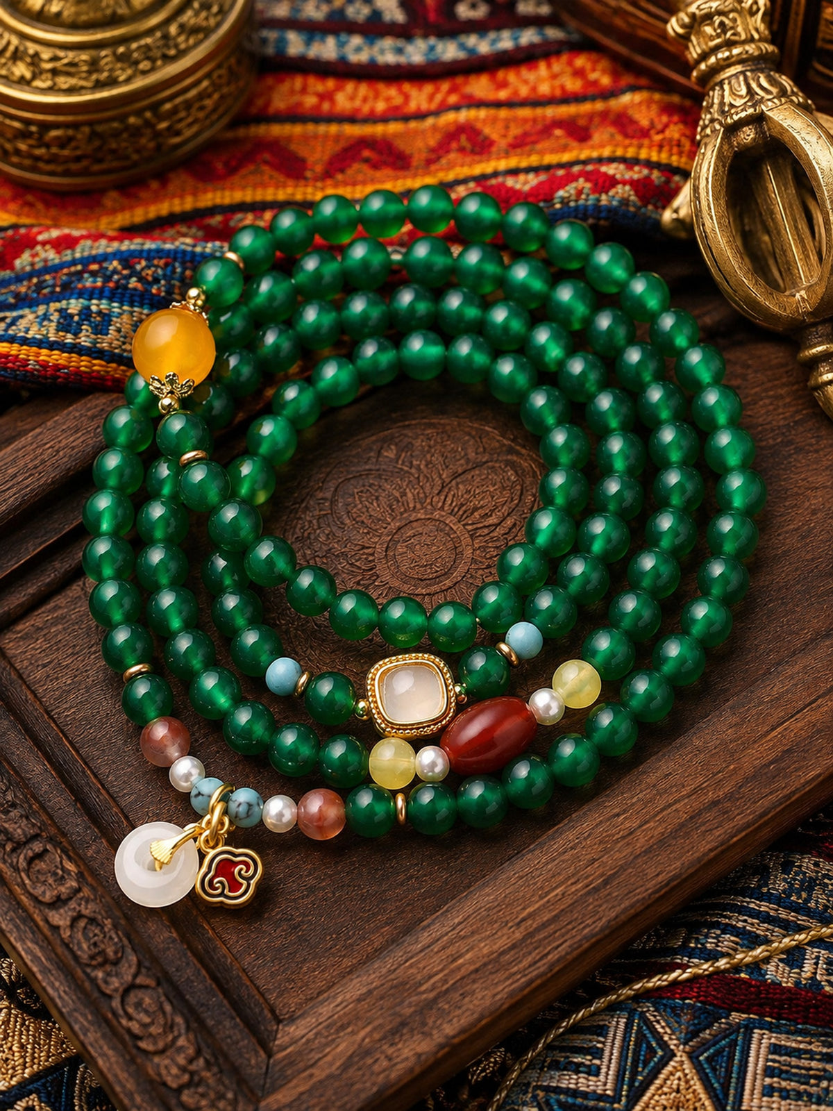 108-Bead Green Agate Chakra-Inspired Mala — detail view 2