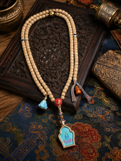 108-Bead Star & Moon Bodhi Mala with Manjushri Thangka Pendant — main view