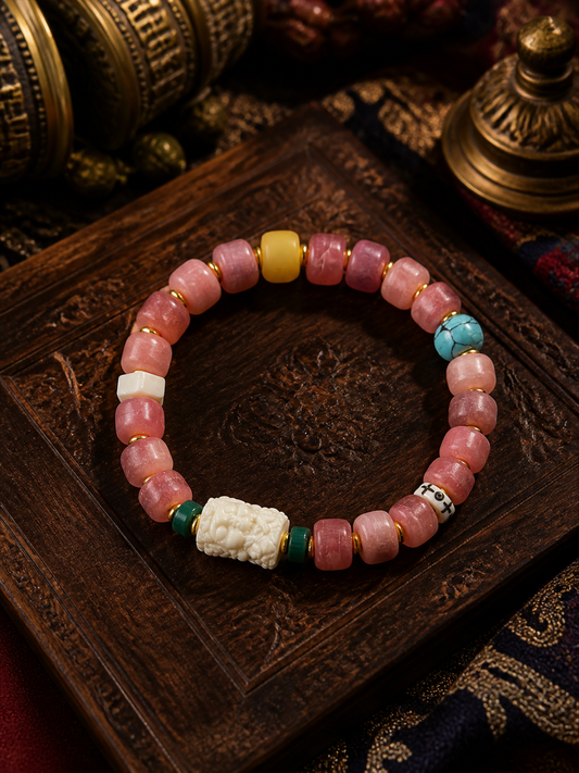 Tibetan Rose-Toned Bone Mala Bracelet with Tara Charm — main view