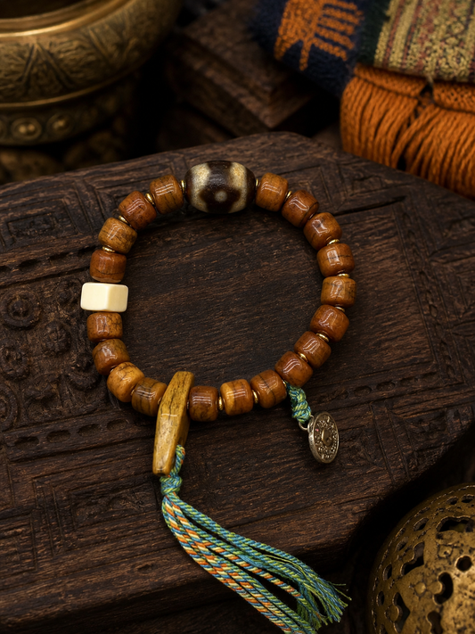 Tibetan Yak Bone Mala Bracelet with Tassel — main view